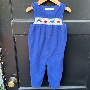 Mini Boden Pin Cord Romper w/ Smocked & Embroidered Detail Size 18-24m